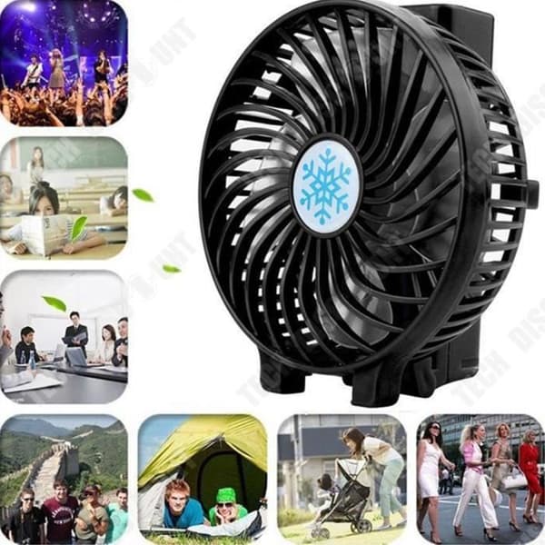TD® Black Portable Summer Fläkt, USB-laddning, 1200mAh, 3 hastigheter tillgängliga, kompakt hopfällbar elektrisk fläkt, för kontor