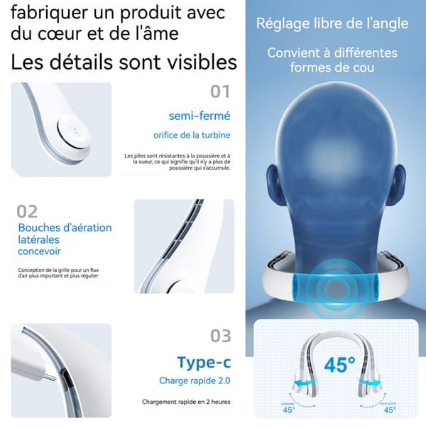 Bärbar fläkt - TD® - Mini hängande fläkt - 3 hastigheter - Batteri 1800mAh - Tyst 30 dB