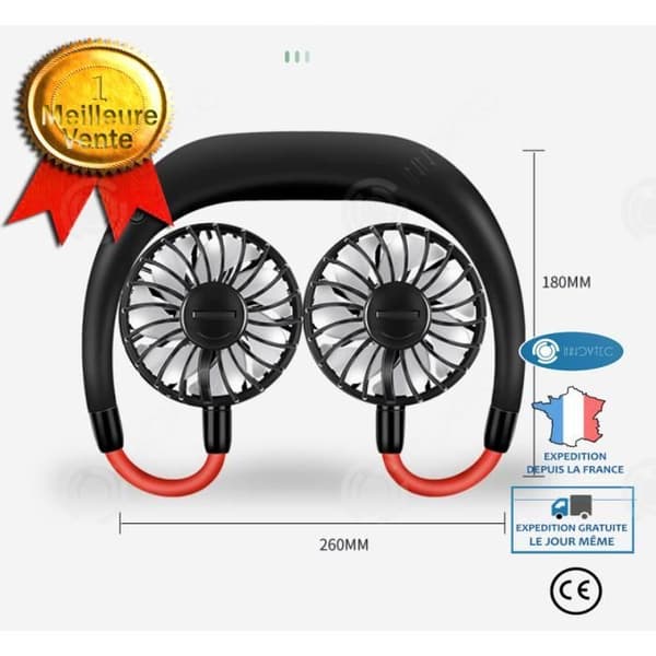 Hängande halsfläkt - INNOVTEC - Fällbar - USB - 3 hastigheter - Tyst