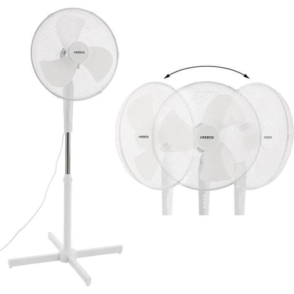 Arebos Piedestal fläkt | 45 watt | 80° sving | 3 hastighetsnivåer | höjdjusterbar upp till 122 cm | liggande [1]- USED