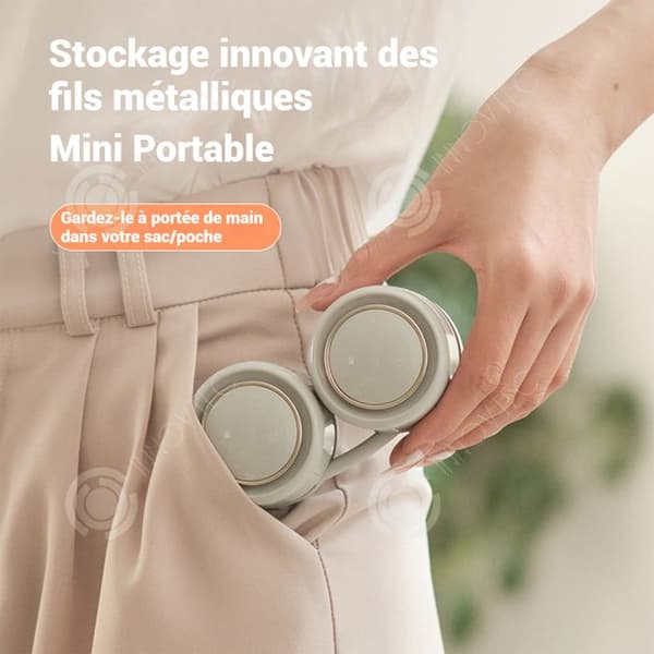 INN Nackventilator 1600mAh 4W mini ventilator med dubbelt vindhuvud 3 hastigheter 360 graders rotation för utomhus och hemmet
