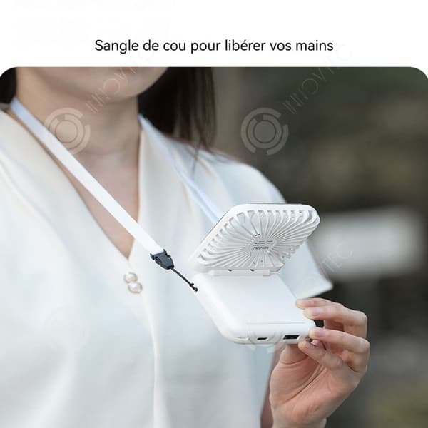 INN Bärbar fläkt med spegel, bärbar nödfallsfläkt för utomhusbruk, USB-fällbar mini-el-bärbar vit