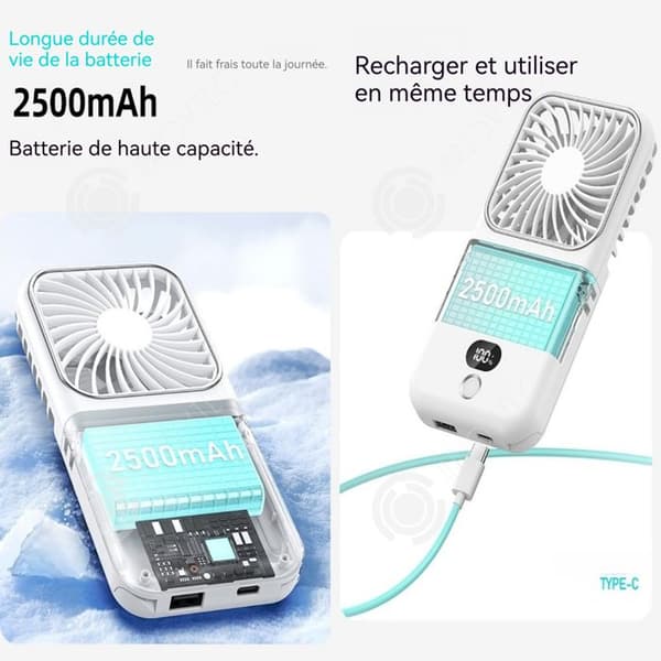 INN Bärbar fläkt med spegel, bärbar nödfallsfläkt för utomhusbruk, USB-fällbar mini-el-bärbar vit