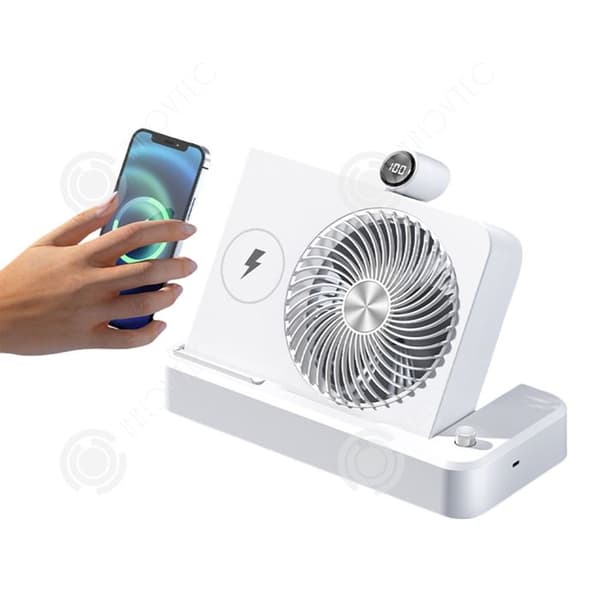 INN Ventilator 2 i 1 2400mAH 188x165x45mm kan användas för trådlös laddning av mobiltelefoner med digital visning.