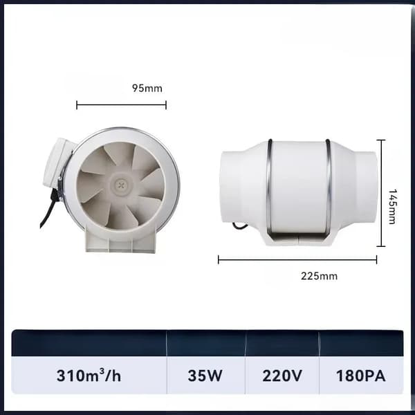 Kanavapuhallin, 220V, 35W - 140W Teho, 150PA - 380PA Paine,EU, 4 tuumaa