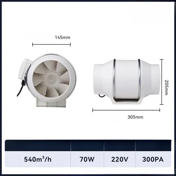 Kanavapuhallin, 220V, 35W - 140W Teho, 150PA - 380PA Paine,6 tuumaa, EU
