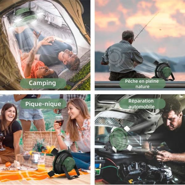 INN Campingfläkt 3 i 1 8000mah 4 vindhastigheter 700lm med belysning kan hängas upp fjärrkontroll USB-laddning