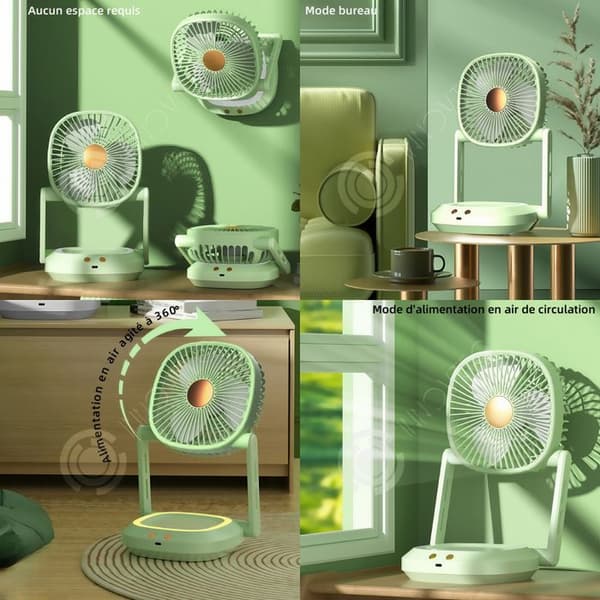 INN Skrivbordsventilator med 3 hastigheter 30x16cm bärbar och hopfällbar USB-laddad nattlampa tillgänglig
