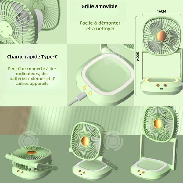 INN Skrivbordsventilator med 3 hastigheter 30x16cm bärbar och hopfällbar USB-laddad nattlampa tillgänglig