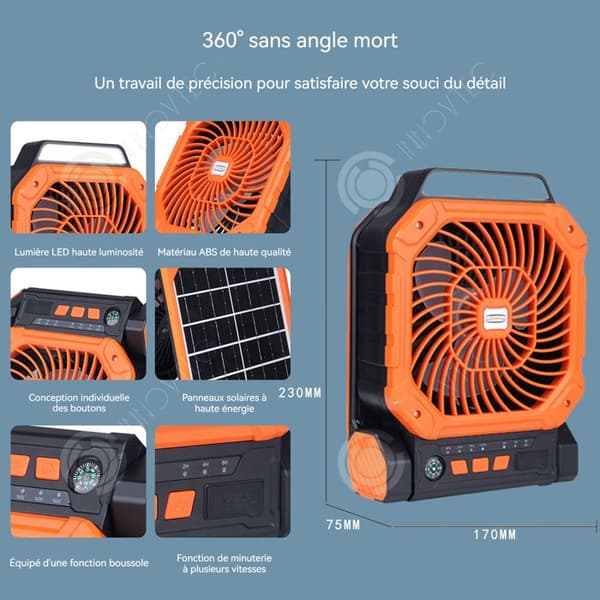 INN Solfläkt 7800mah 4 hastigheter solpaneler i polykristallint silikon utomhusfläkt med nattlampa