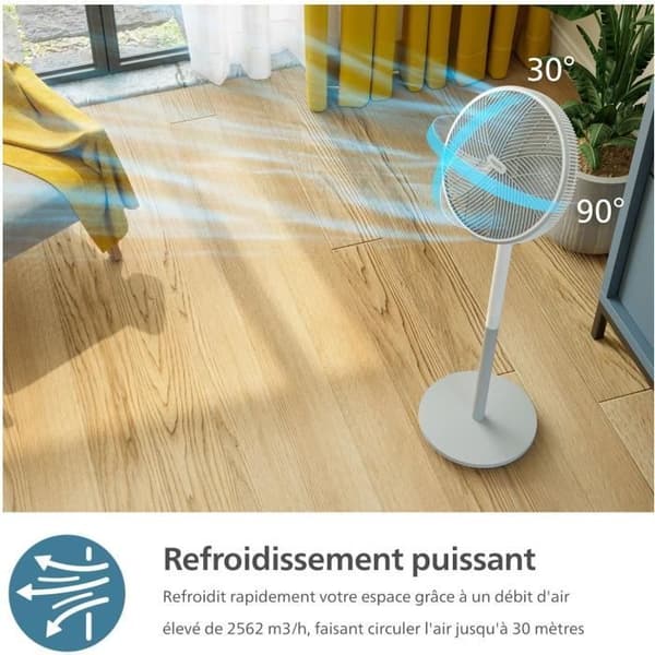 Stående Fläkt - PHILIPS - CX2550/00 - Justerbar Höjd 82-125 cm - Ultra Tyst - Vit