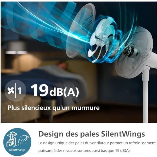 Stående Fläkt - PHILIPS - CX2550/00 - Justerbar Höjd 82-125 cm - Ultra Tyst - Vit