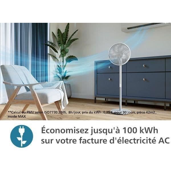 Stående Fläkt - PHILIPS - CX2550/00 - Justerbar Höjd 82-125 cm - Ultra Tyst - Vit
