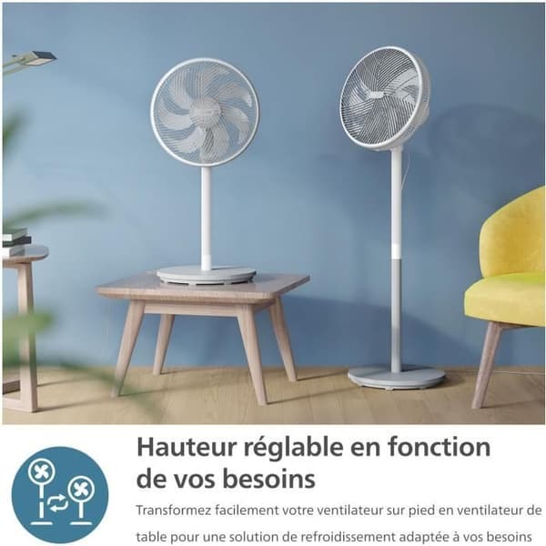 Stående Fläkt - PHILIPS - CX2550/00 - Justerbar Höjd 82-125 cm - Ultra Tyst - Vit