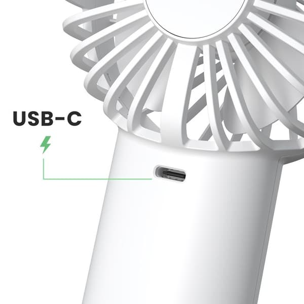 Bärbar Fläkt 2 i 1 Batteri 4000mAh USB-C Laddning Ficklampa Akashi Vit