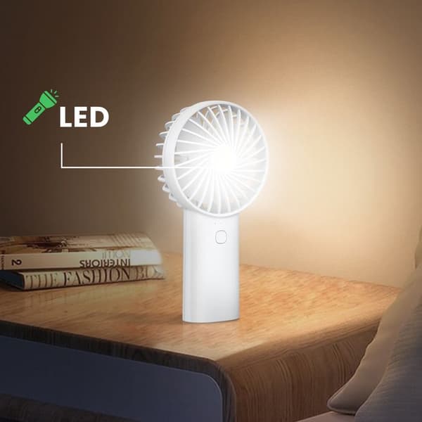 Bärbar Fläkt 2 i 1 Batteri 4000mAh USB-C Laddning Ficklampa Akashi Vit