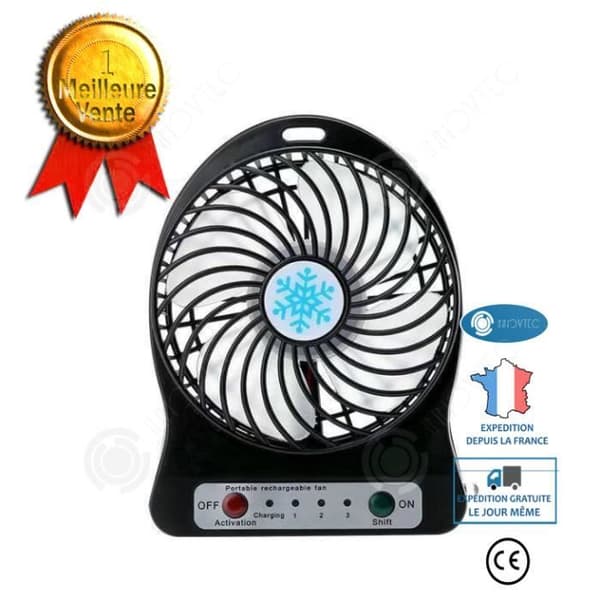 Bärbar USB-fläkt - INNOVTEC - F95B - Tyst - 3 hastigheter - Integrerad LED