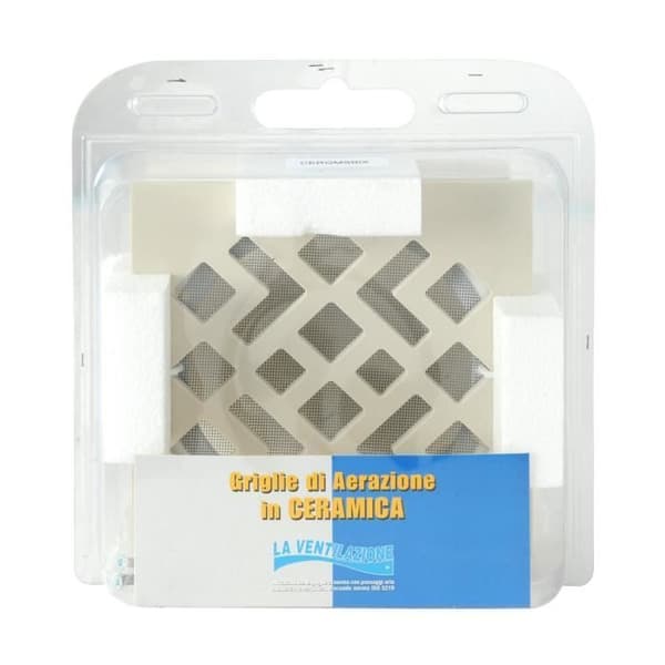 Ventilation Ventilationsgallerig i keramisk stengods, vit, 200 x 200 mm - CERGMSBIX