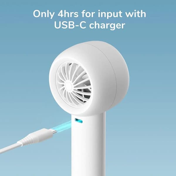 Högkvalitativt bärbart handfläkt Life5 Plus (FA43), typ-C, 4000 mAh, 5 hastigheter JISULIFE vit is.