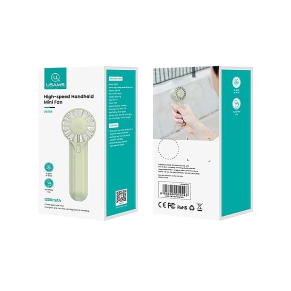Mini bärbar fickfläkt 3 hastigheter kompakt uppladdningsbar 1200mAh Usams grön