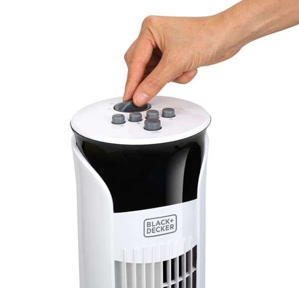Black + Decker |BXEFT47E Tyst oscillerande kolumnfläkthöjd: 81 cm | 3 hastigheter | Timer | Anti-halk bas | Vit