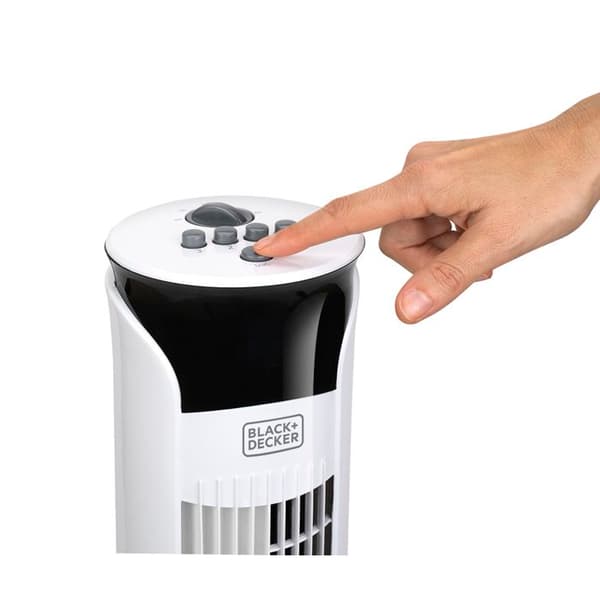 Black + Decker |BXEFT47E Tyst oscillerande kolumnfläkthöjd: 81 cm | 3 hastigheter | Timer | Anti-halk bas | Vit