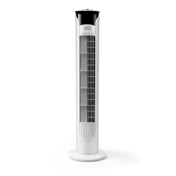 Black + Decker |BXEFT47E Tyst oscillerande kolumnfläkthöjd: 81 cm | 3 hastigheter | Timer | Anti-halk bas | Vit
