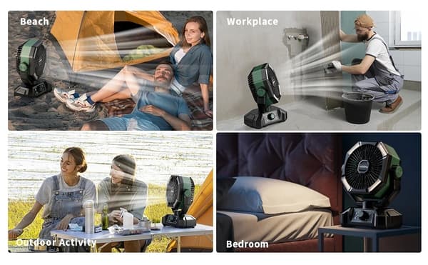 Bærbar Campingventilator med LED-lys – 8 hastigheder, 20000mAh batteri & fjernbetjening