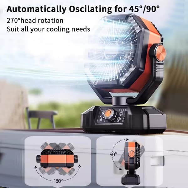 Bærbar Campingventilator med LED-lys – 8 hastigheder, 20000mAh batteri & fjernbetjening