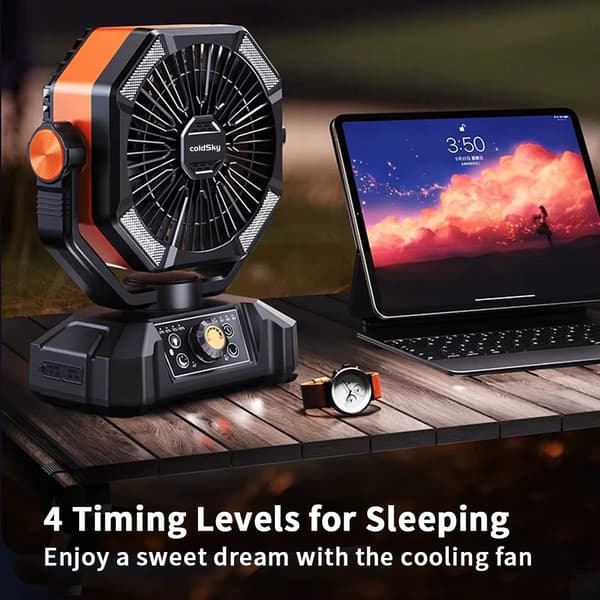 Bærbar Campingventilator med LED-lys – 8 hastigheder, 20000mAh batteri & fjernbetjening