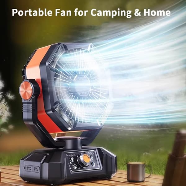 Bærbar Campingventilator med LED-lys – 8 hastigheder, 20000mAh batteri & fjernbetjening