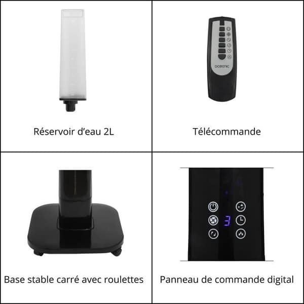 OCEANIC Ståbrusare med fläkt 2 i 1 - Ø44 cm - 70 W - 2 L - Fjärrkontroll - Timer