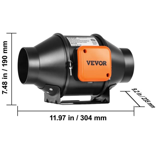 VEVOR Inline Duct Fan, Energi Effektiv EC Motor, 205 CFM Luftstrøm,EC 4tommer