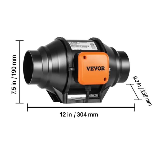 VEVOR Inline Ductfläkt, Energieffektiv EC-motor, 205 CFM luftflöde,AC 4tum
