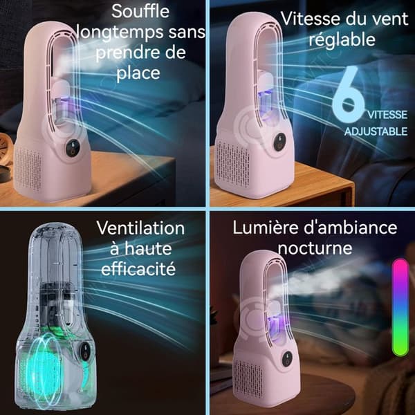 INN Bärbar klimatizer 4 i 1 3000mAH Mini luftkylare med LED-ambientljus och touchkontroll med 6 hastigheter