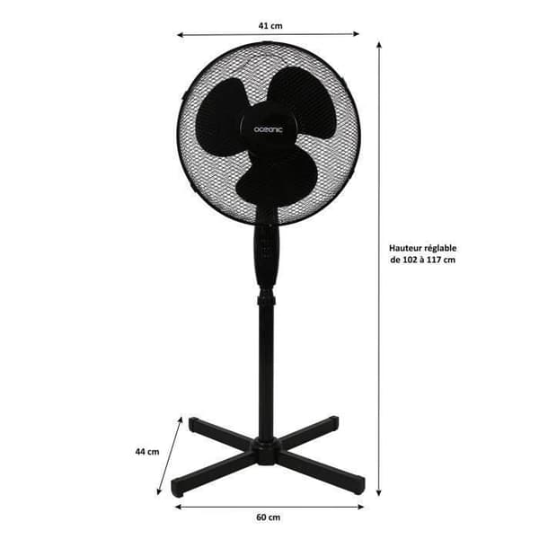 Golvfläkt - OCEANIC - 45 W - Ø 41 cm - 3 hastigheter - Svängbar - Tipping - Svart