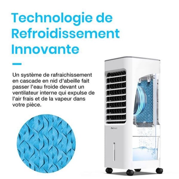 Pro Breeze Portable Air Cooler 5L - 3-växlad fläkt, LED-panel, fjärrkontroll - Evaporative Cooler