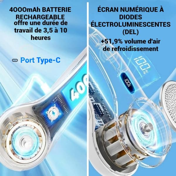 INN Nackfläkt 5w 3600mah 5V/1A 3 justerbara hastigheter bärbar tyst fläkt med digital display