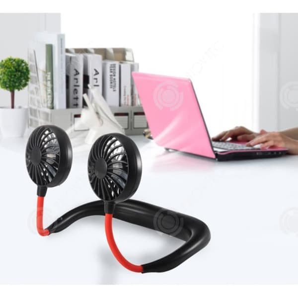 INN® Qiilu Uppladdningsbar Personlig Fläkt Mini Bärbar Halsfläkt Dubbel USB Uppladdningsbar skrivbordshängande stil