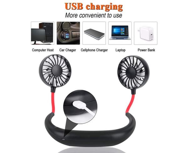 Trådlös personlig fläkt – Mini bärbar USB-laddad fläkt – Huvudtelefon design, bärbar nackband (svart)