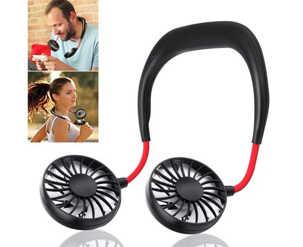 Trådlös personlig fläkt – Mini bärbar USB-laddad fläkt – Huvudtelefon design, bärbar nackband (svart)
