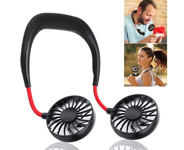 Trådlös personlig fläkt – Mini bärbar USB-laddad fläkt – Huvudtelefon design, bärbar nackband (svart)
