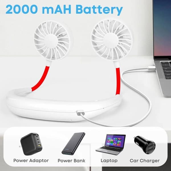 Mini bärbar halsfläkt, handsfree, USB-uppladdningsbar, 3 justerbara hastigheter, fri rotation 360 grader, ha417