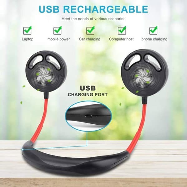 USB-uppladdningsbar bärbar fläkt, tyst, 360° rotation, 3 justerbara hastigheter, idealisk för sport på sommaren eller på kontoret.