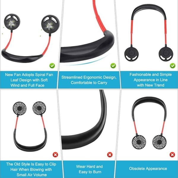 USB-uppladdningsbar bärbar fläkt, tyst, 360° rotation, 3 justerbara hastigheter, idealisk för sport på sommaren eller på kontoret.