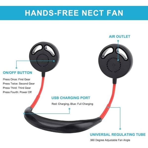 USB-uppladdningsbar bärbar fläkt, tyst, 360° rotation, 3 justerbara hastigheter, idealisk för sport på sommaren eller på kontoret.