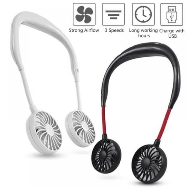 Mini bärbar handsfree nackfläkt USB-uppladdningsbar personlig mini dubbel fläkt 3 hastigheter Vit