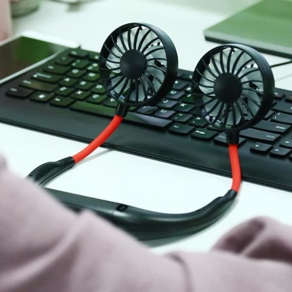 Fdit Uppladdningsbar Personlig Fläkt Mini Bärbar Halsfläkt Dubbel USB Uppladdningsbar skrivbordshängande stil