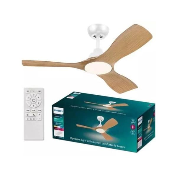 Philips Takfläkt med LED-lampa Fjärrkontroll 106cm 220V IP20 Vit/Trä