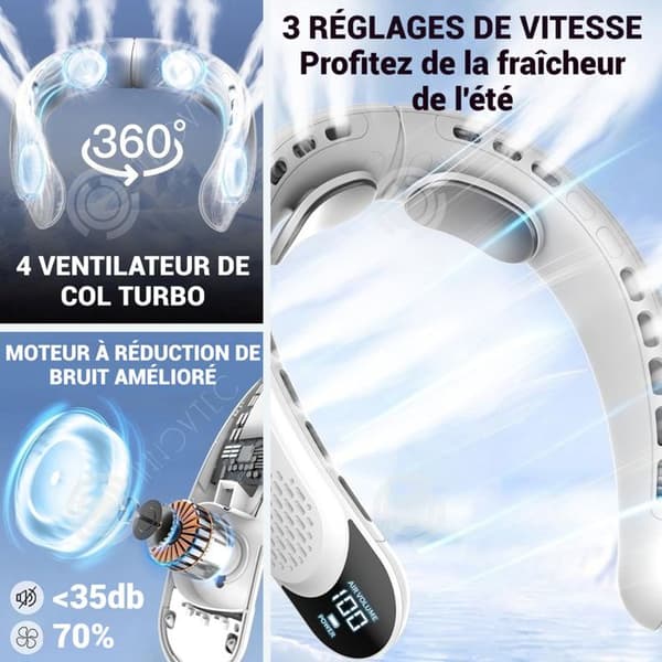 INN Trådlig justerbar nackfläkt 4000mah vit 4800rpm-7300rpm med digital visning 3 justerbara hastigheter nackfläkt